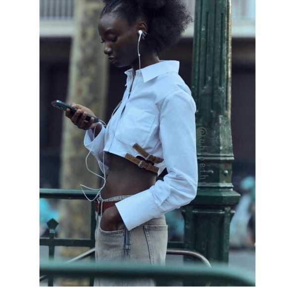 🦋 Bloggers’ Favorite 🦋 ZARA BELTED CROPPED GABARDINE SHIRT ZW COLLECTION SZ M - Picture 4 of 13